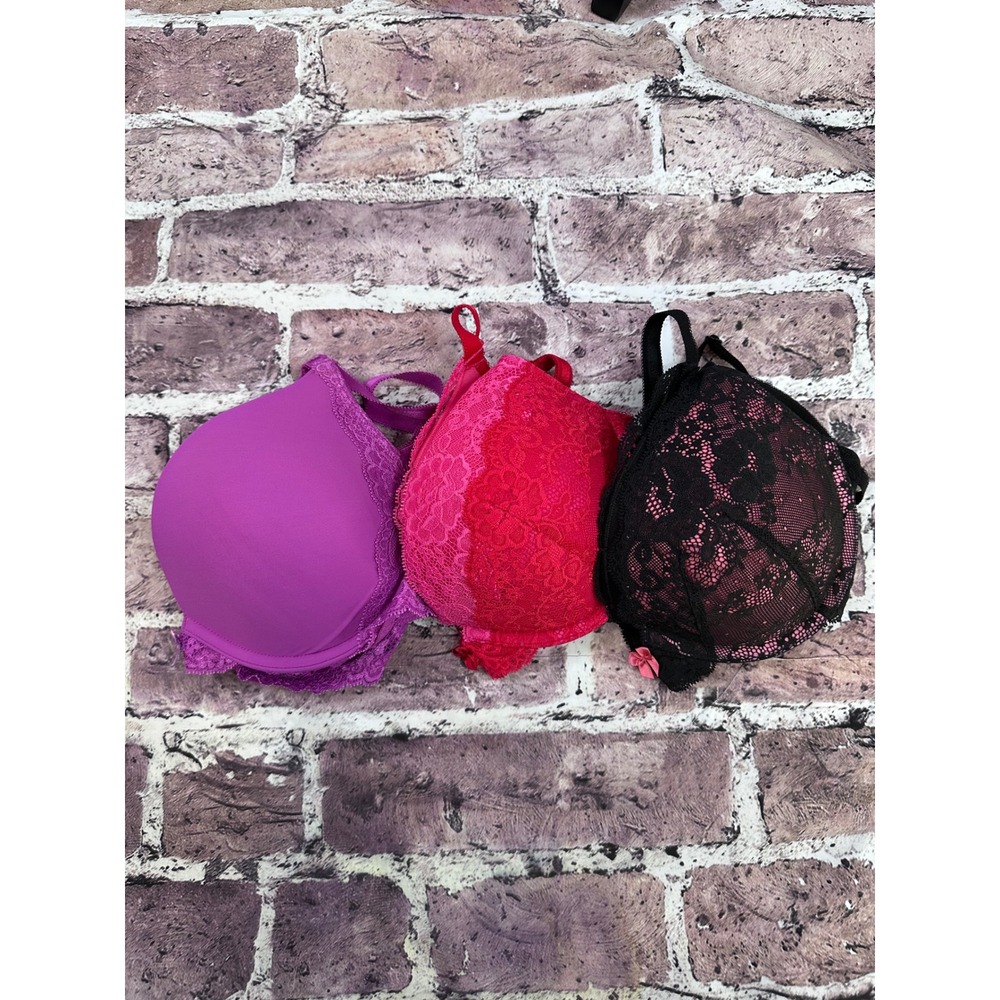 Victoria's Secret Dream Angels Bundle 38B Push Up Plunge Lace Purple Pink Black - Picture 15 of 16